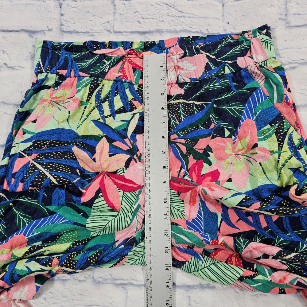 LOFT Wide Leg Pants Women L Multicolor Tropical Floral Elastic Waist Cropped - Picture 5 of 12